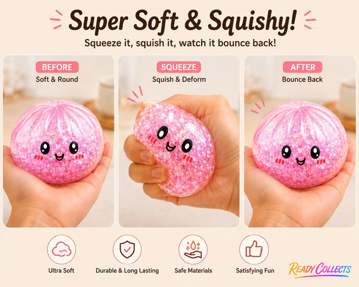 Ready Collects™ Mystery Squishy Dumpling | Sensory Toy, Fidget Toy, Stress Relief Squishy, Desk Toy, Surprise Collectible