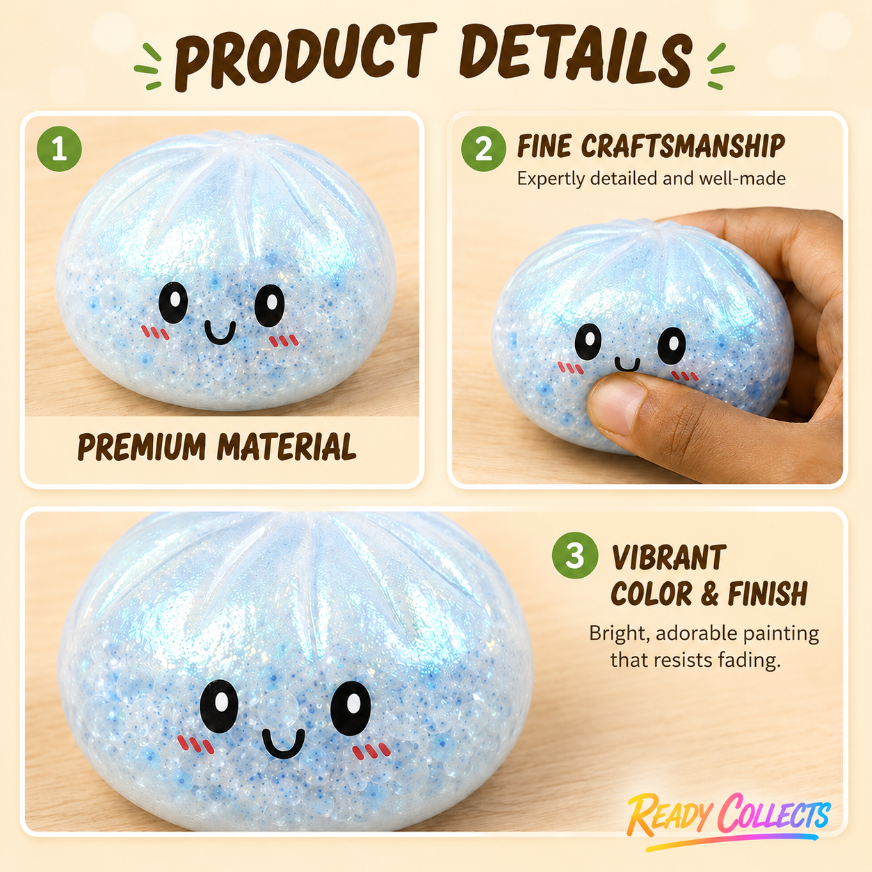 Ready Collects™ Mystery Squishy Dumpling | Sensory Toy, Fidget Toy, Stress Relief Squishy, Desk Toy, Surprise Collectible