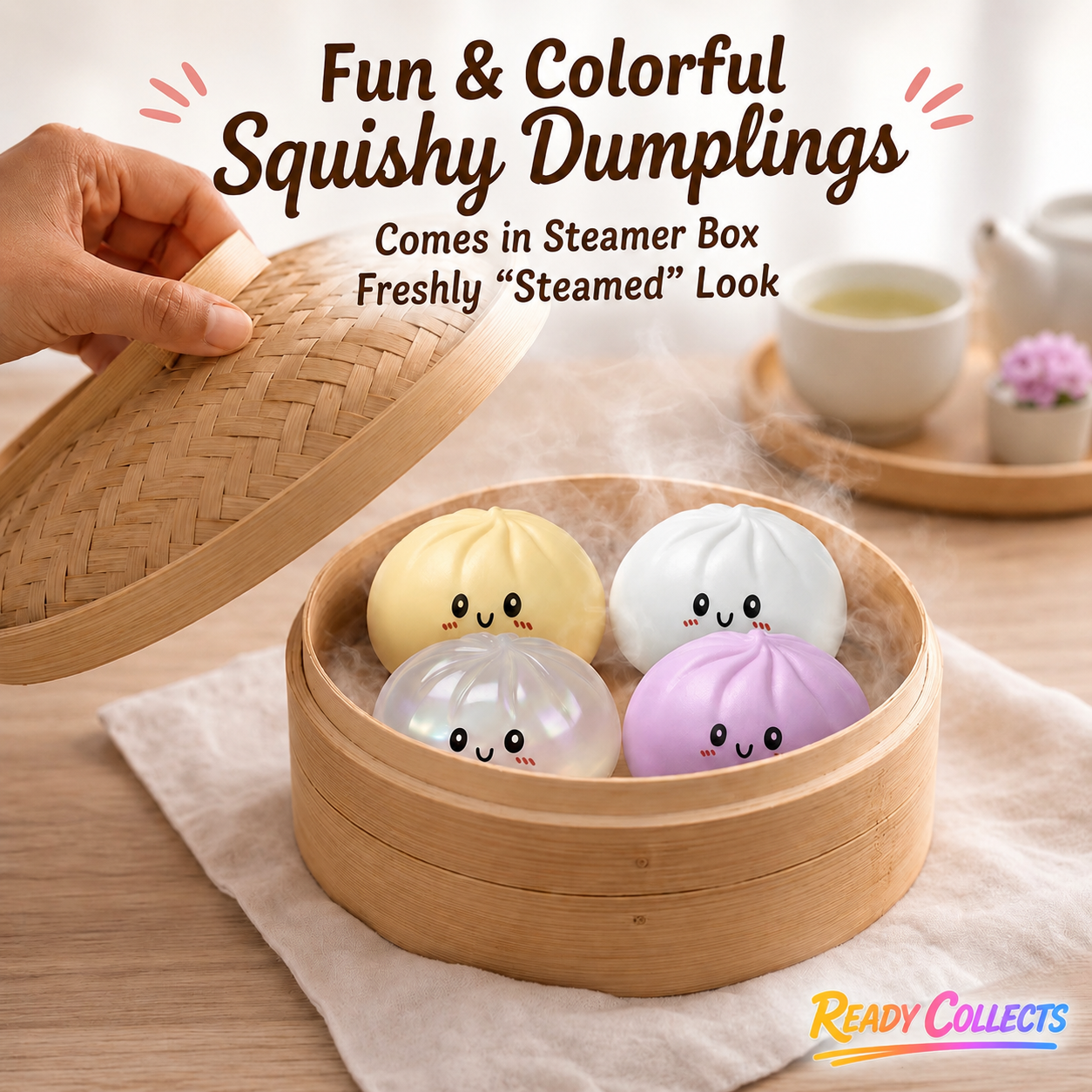 Ready Collects™ Mystery Squishy Dumpling | Sensory Toy, Fidget Toy, Stress Relief Squishy, Desk Toy, Surprise Collectible