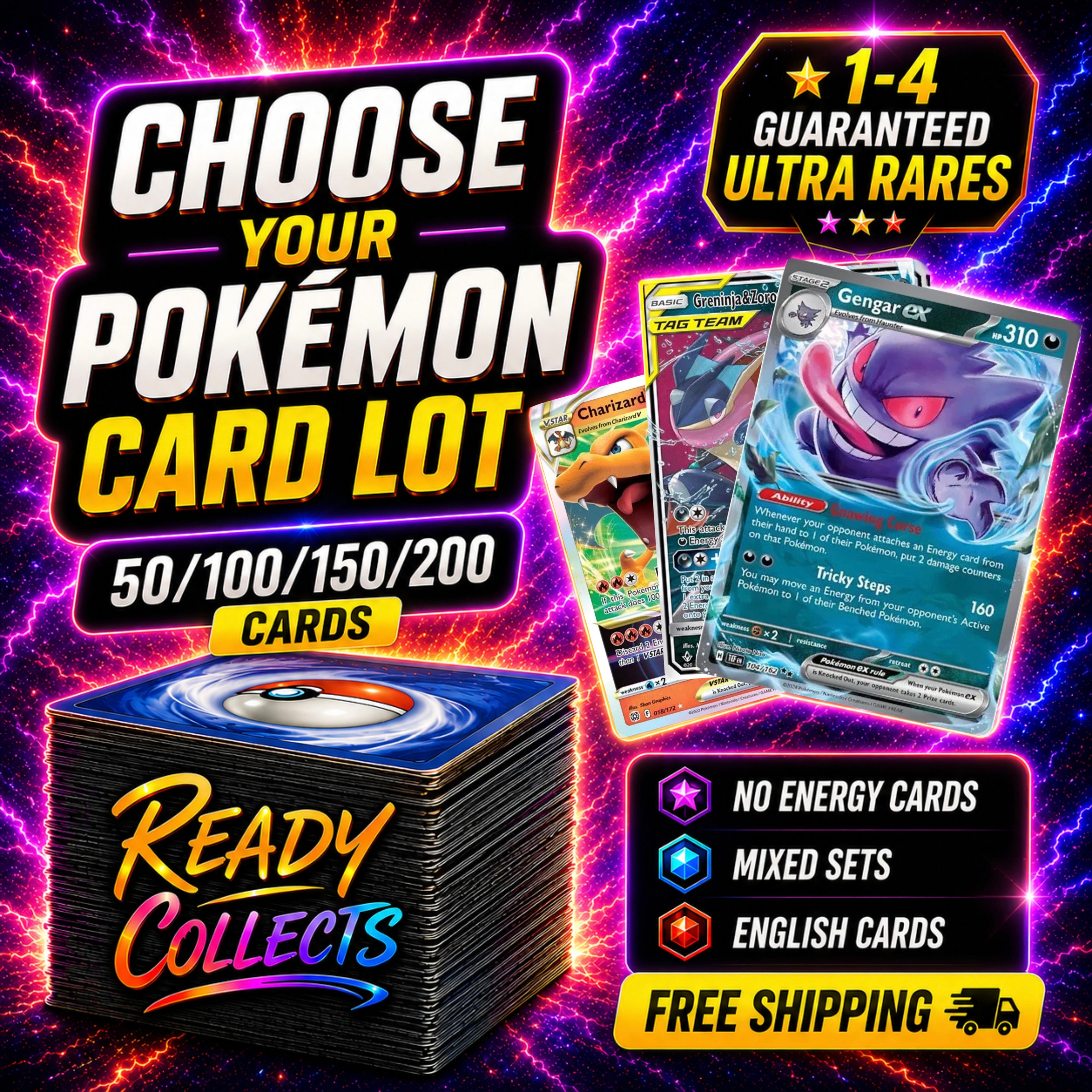 Choose Your Pokémon Card Lot | 50/100/150/200 Cards + Guaranteed Ultra Rares