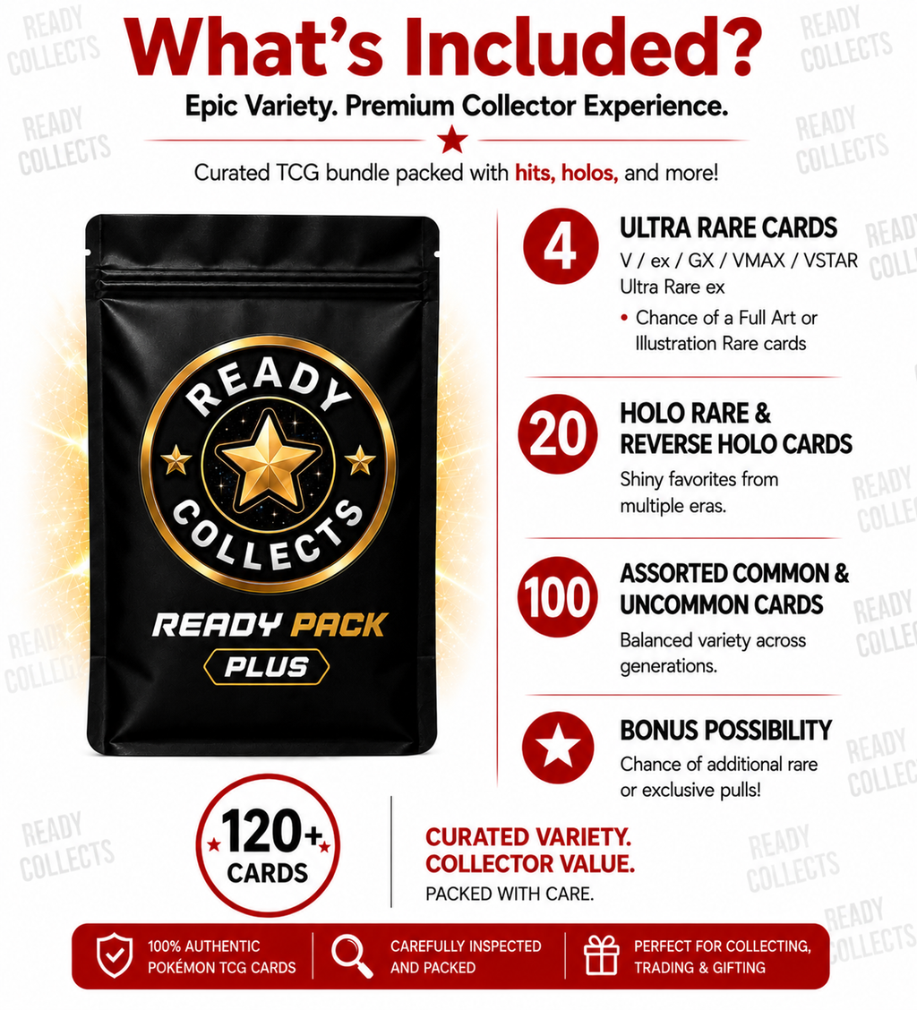 READY PACK PLUS -  120 Pokémon Card Pack Bundle 4 Ultra Rare Cards + 20 Holos
