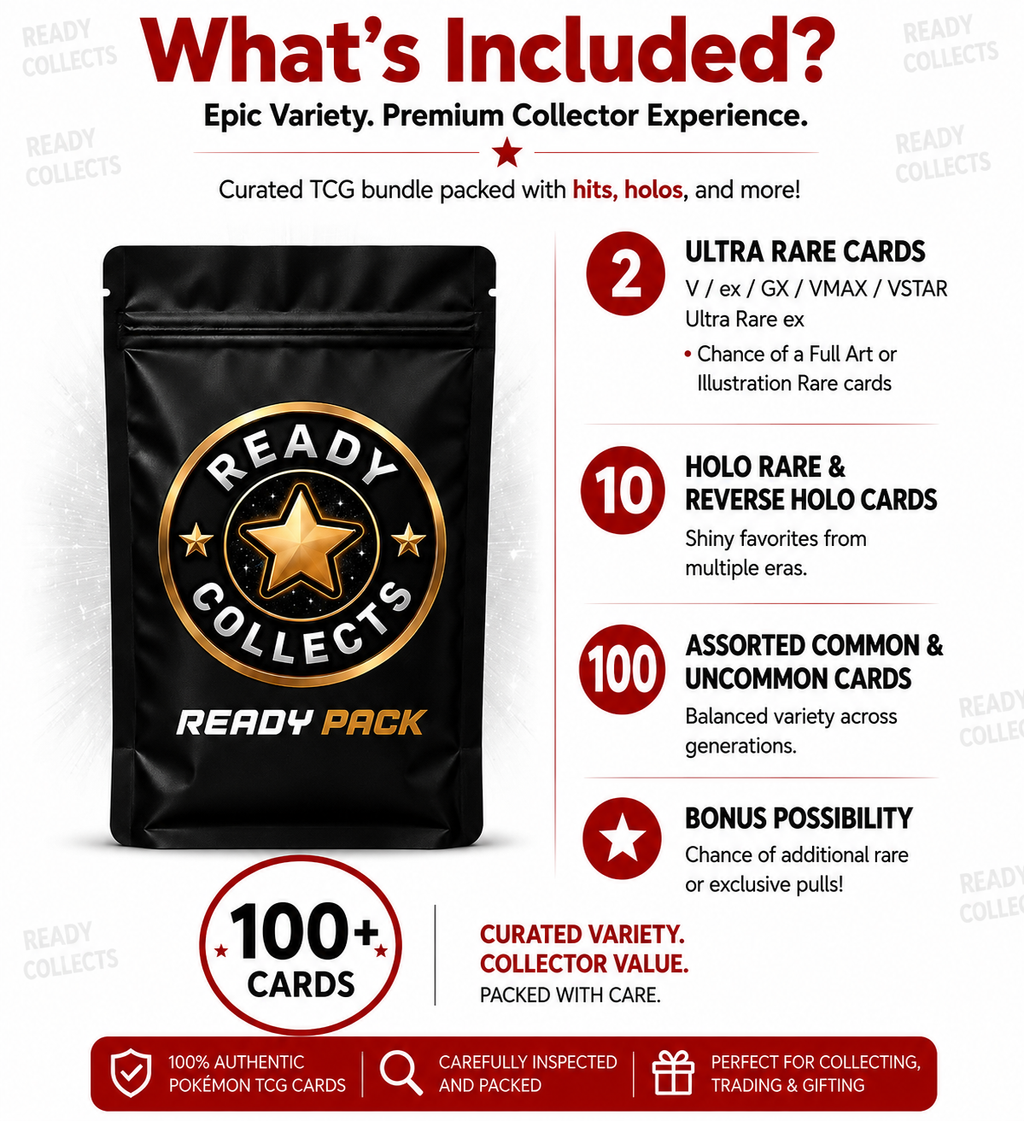 READY PACK - Pokemon TCG Bundle | 100 Cards + 2 Ultra Rare Cards: Vstar, Vmax, V, GX, EX or Full Art + 10 Holos