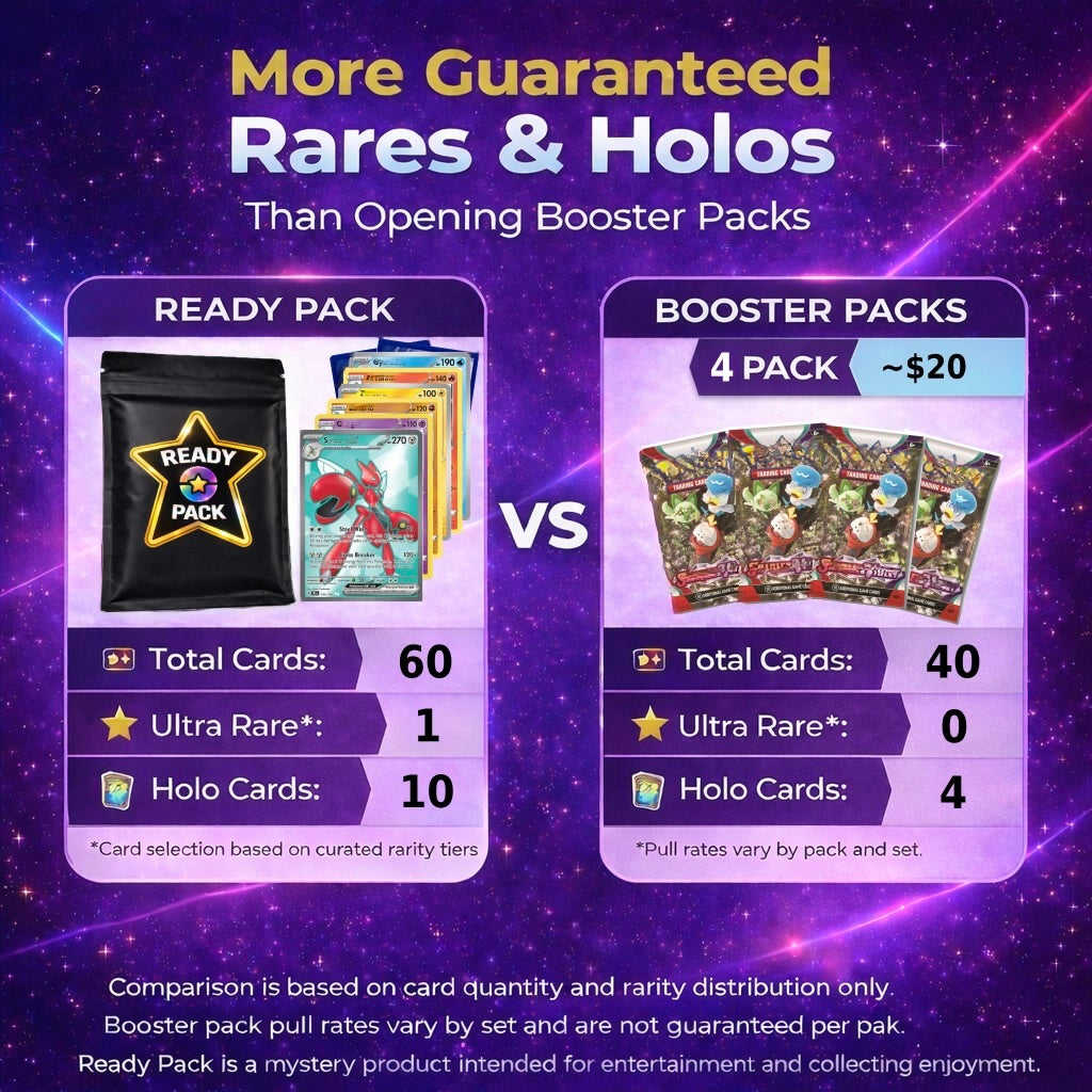 READY PACK - 60 Pokémon Card Pack Bundle - 10 Holos + 1 Ultra Rare Card Guaranteed