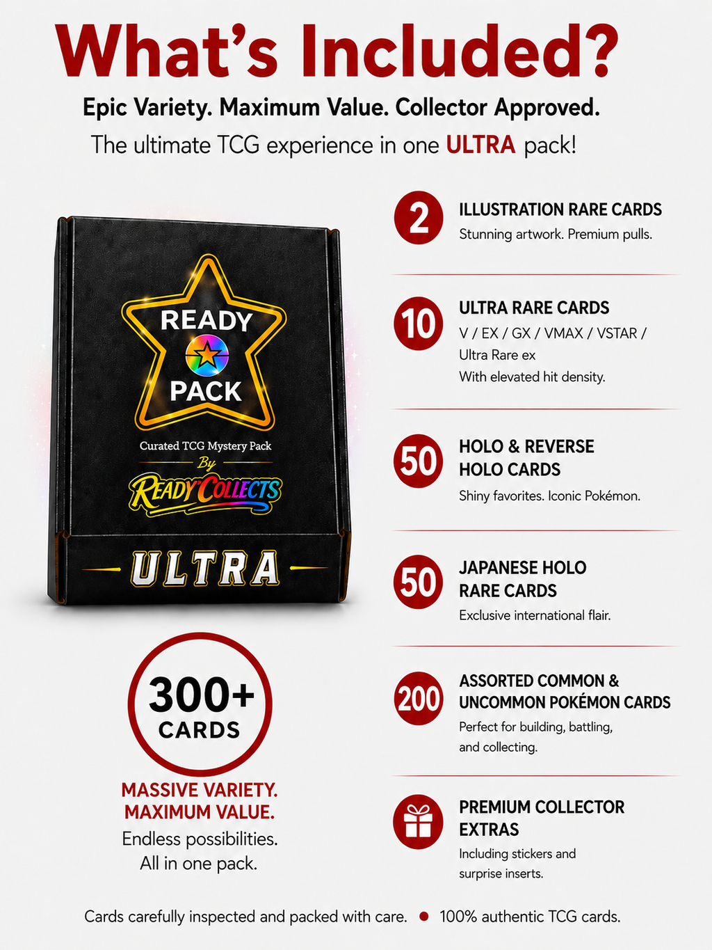 READY PACK ULTRA - 300+ Pokémon Card Bundle – 2 Illustration Rare Guaranteed – 10 Ultra Rare Cards – 100 Holo & Reverse Holos