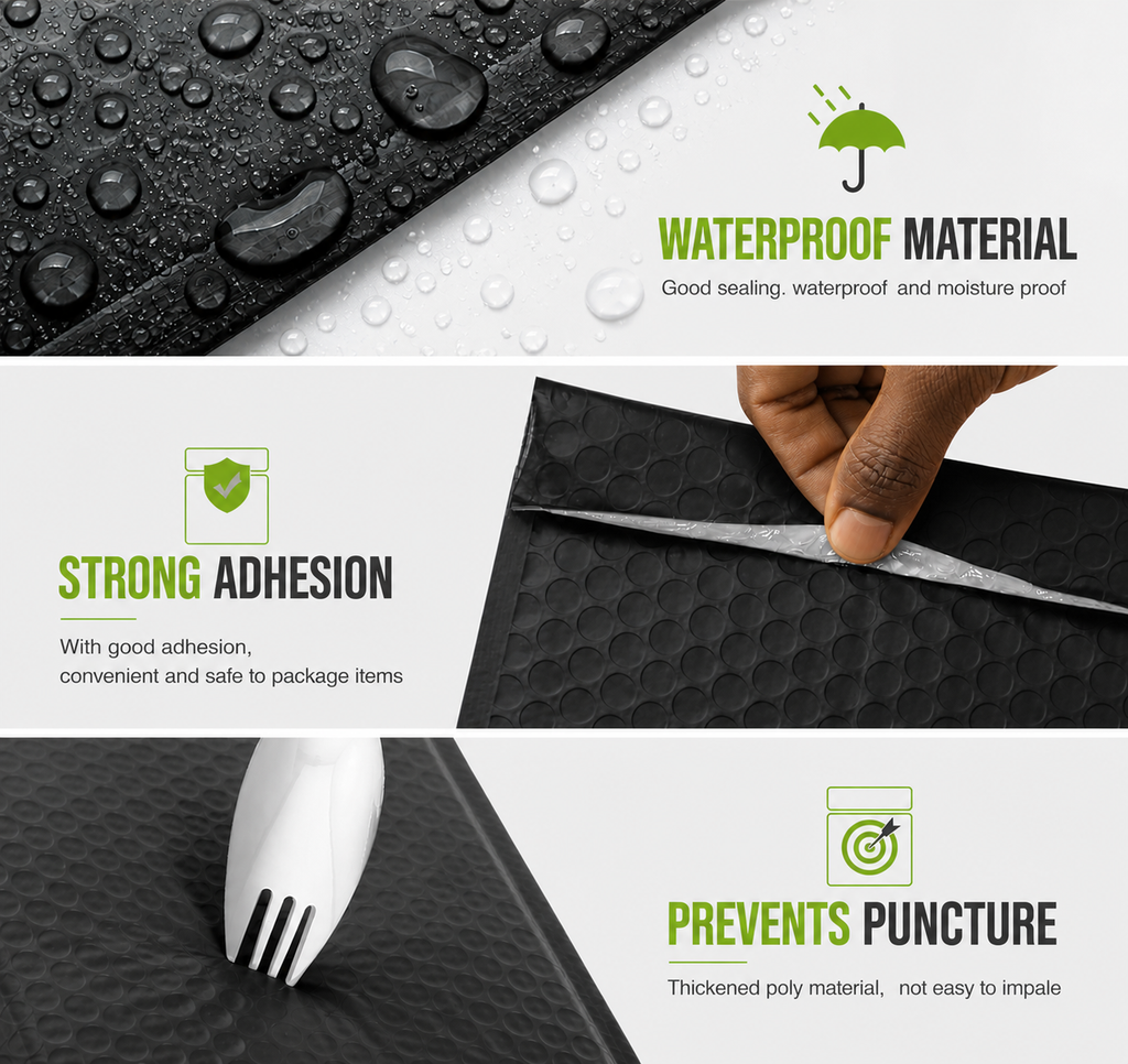 6x10 Black Poly Bubble Mailers | Self-Sealing, Waterproof, Tear Resistant