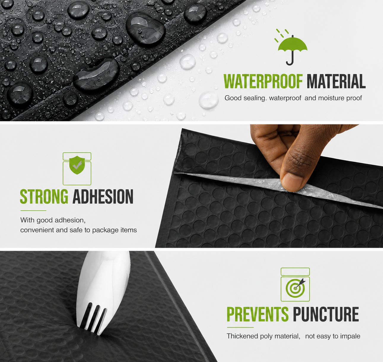 6x10 Black Poly Bubble Mailers – 25 Pack | Self-Sealing, Waterproof, Tear Resistant