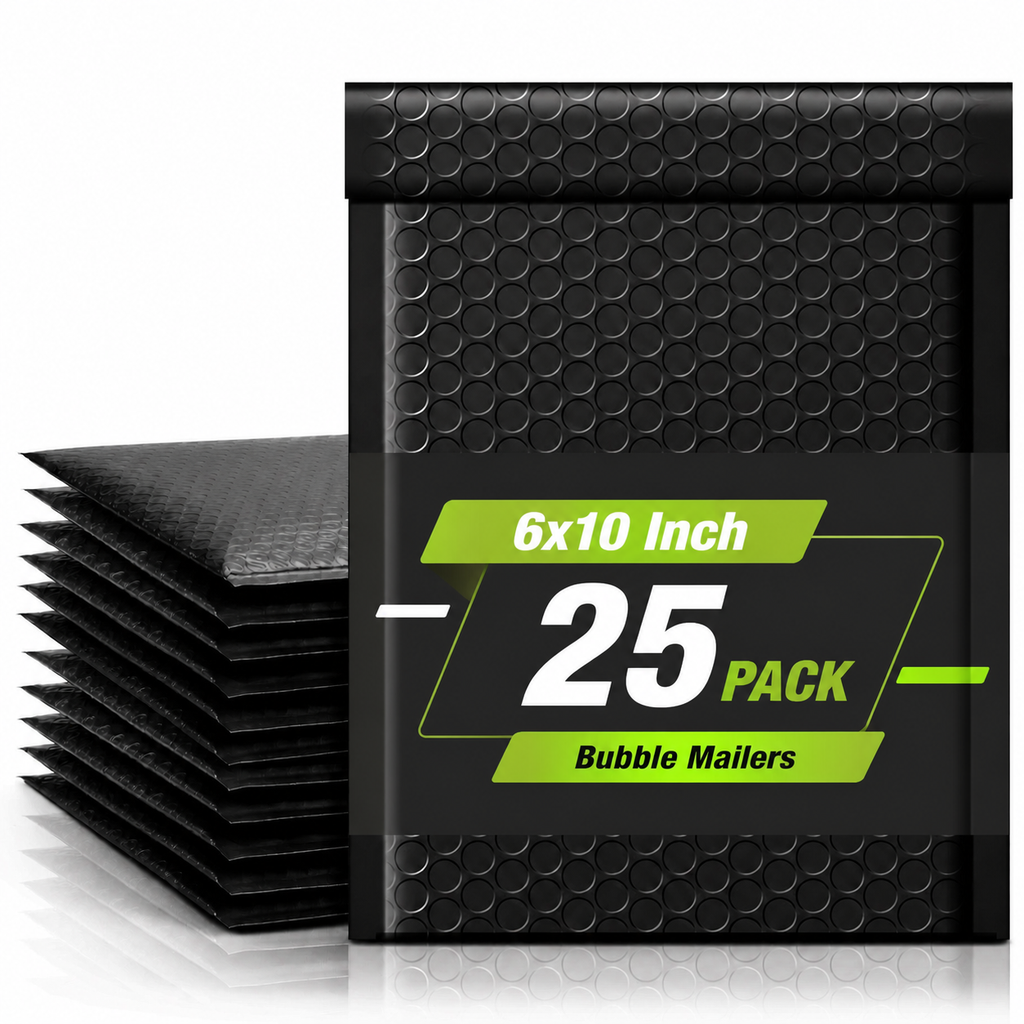 6x10 Black Poly Bubble Mailers | Self-Sealing, Waterproof, Tear Resistant