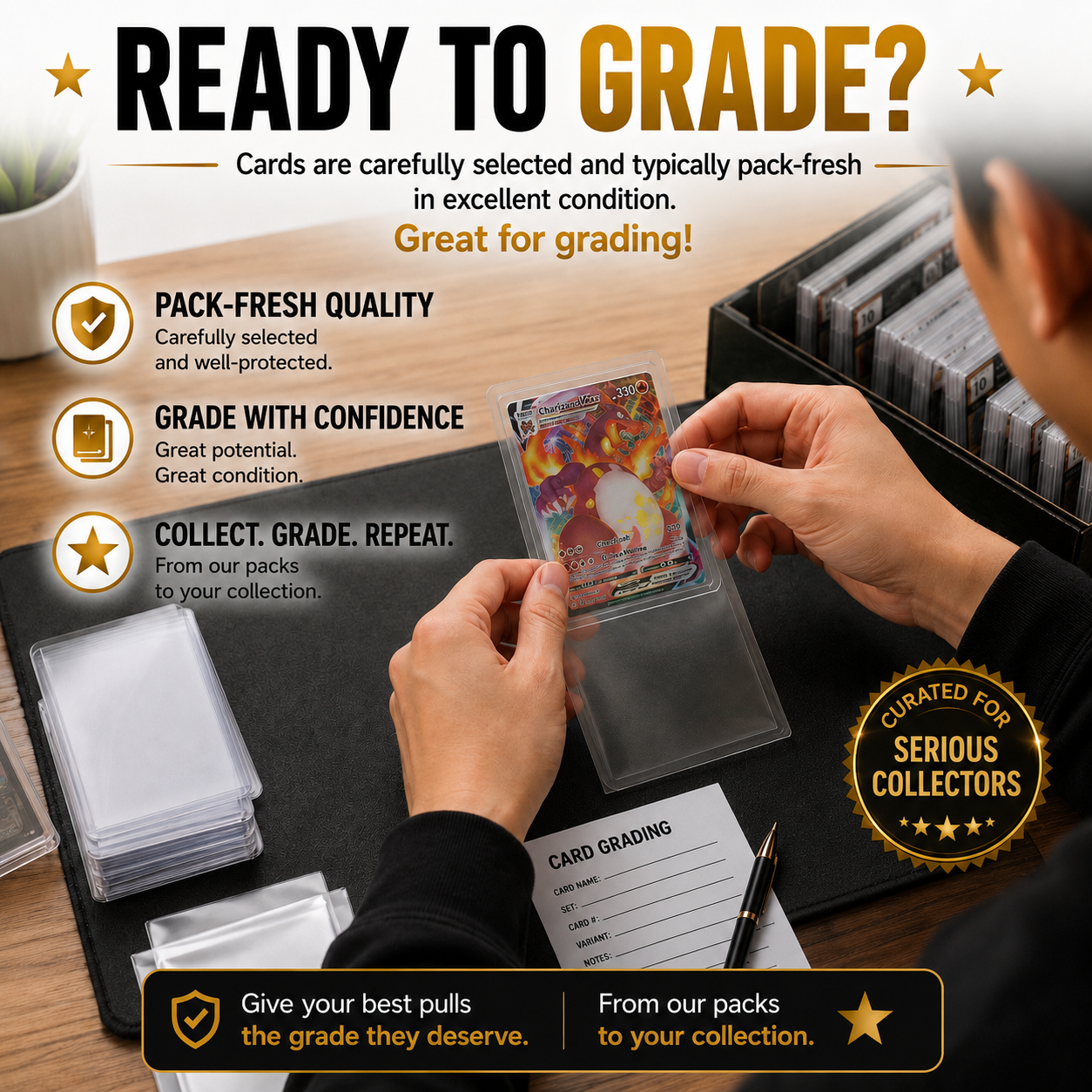 Ready Pack Booster - 1 Pokemon TCG Booster Pack + 1 High-Tier Ultra Rare Card + 25 Holo Cards | Premium Collector Pack by Ready Collects